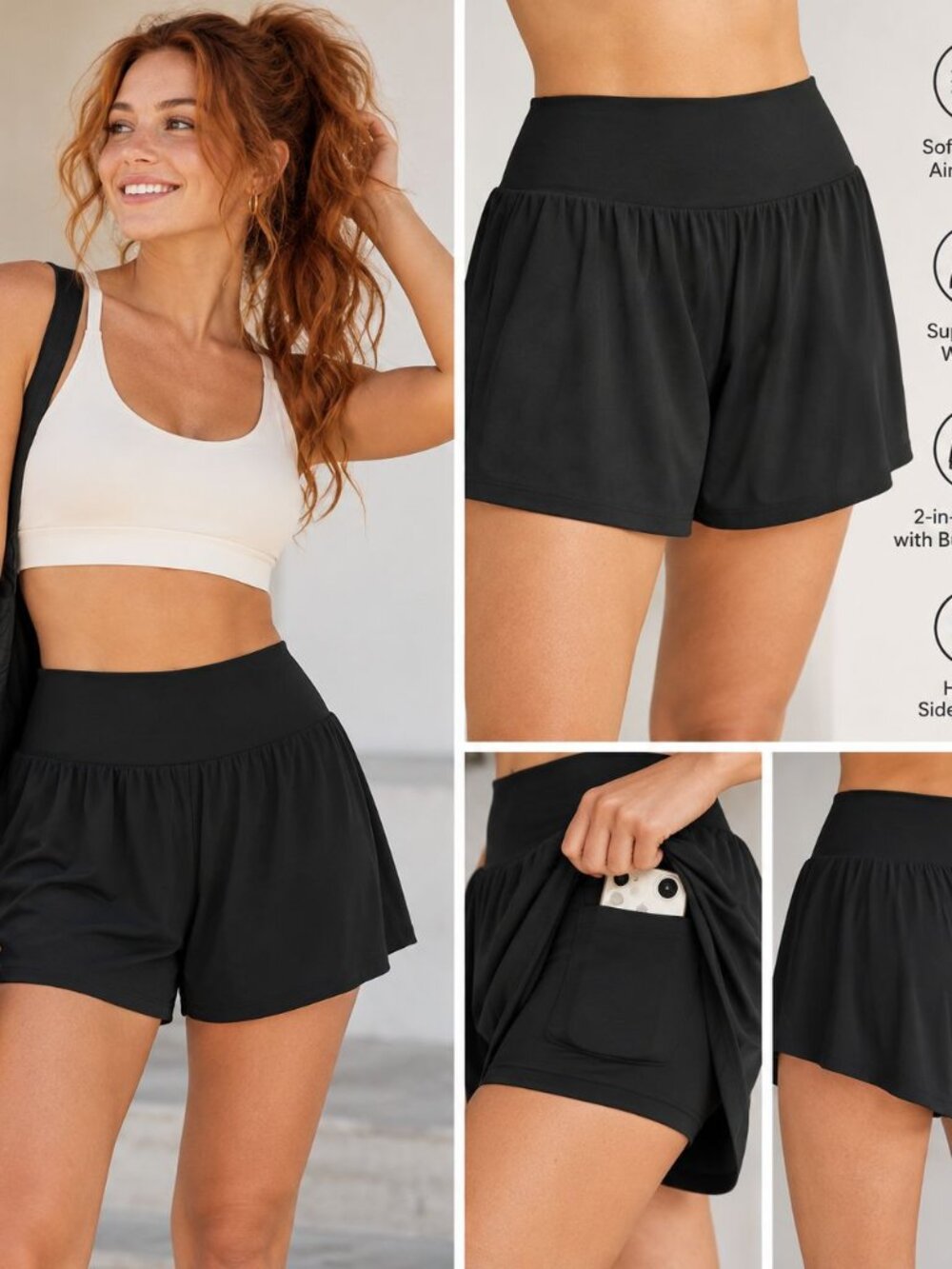 Halara SoftlyZero 2-in-1 Black High Waist Flowy Workout Shorts Athleisure XL